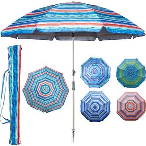 Blissun 7.2' Beach Umbrella with Sand Anchor, Outdoor Portable Beach Umbrella for Sand with Tilt Pole, Carry Bag, Air Vent (Rainbow Color)