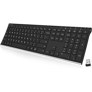 seenda Rechargeable Wireless Keyboard - Ultra-Thin Metal Keyboard with Low-Profile Keys, 2.4G Wireless Keyboard for Windows PC Laptop Computer - Black