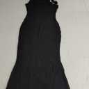 QINSEN Women's Square Neck with Lace Detail Long Maxi Dress Sleeveless Lounge Ribbed Full Length Dresses Black M