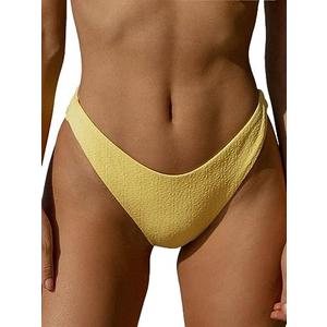 BERLOOK Women's Ribbed Tie Reversible Bikini Bottom Adjustable Hipster Full & High Cut Swimsuit, Yellow, XL