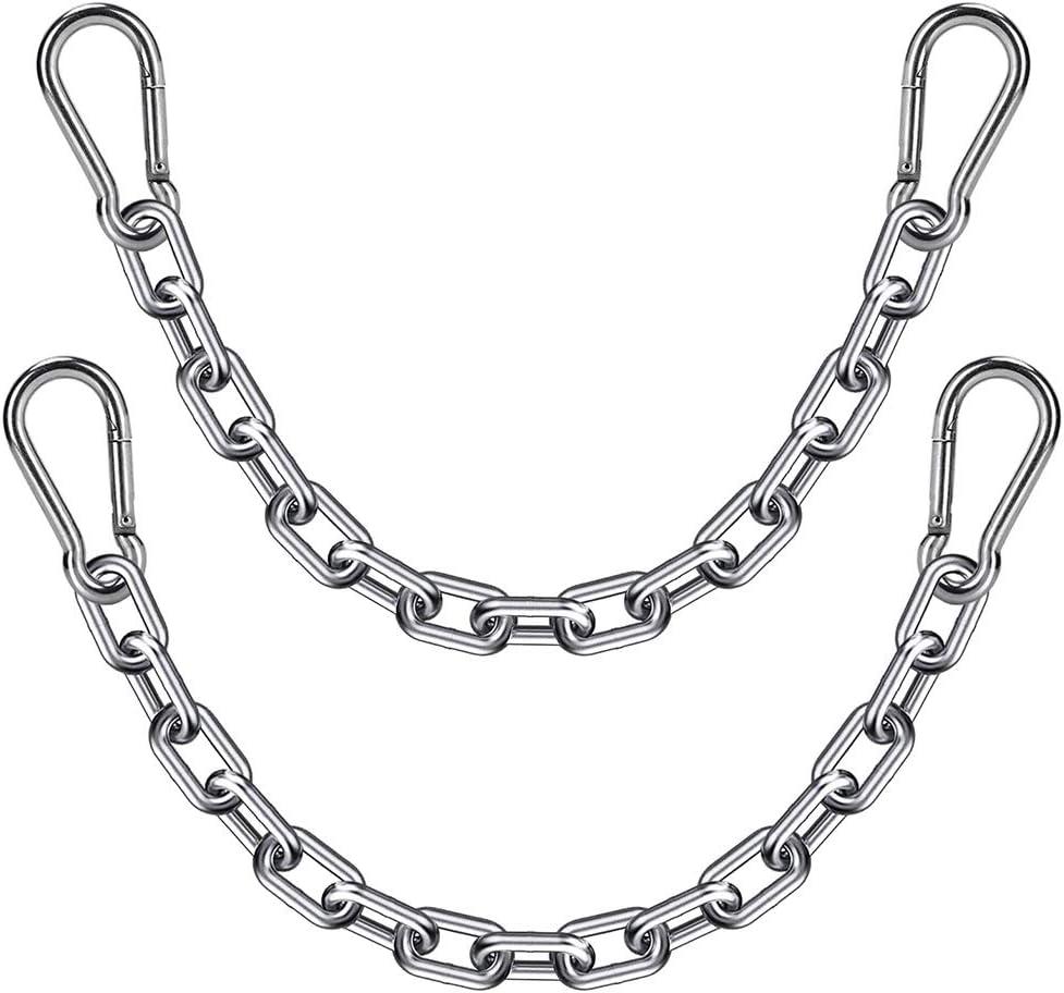 2 Boxing Punching Bag Chain and 4 Carabiners, Stainless Steel Heavy Duty Hanging Chair Chain Kit Hammock Chair Hardware for Indoor Outdoor Playground Swing Set, Hanging Heavy Bag, 1000 LB