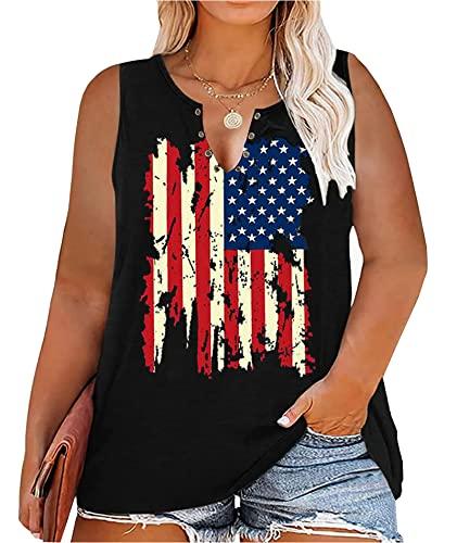 American Flag Shirts Women 4th of July Tank Tops Patriotic USA Sleeveless Graphic Tees Casual Plus Size Tops XXL
