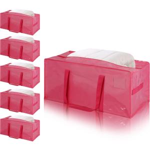 Pink Large Moving Bags, 5 Pcs Thick Storage Bags with Side Handles & Tag Pocket, Reusable Totes for Space Saving, Clothes, College Dorm, Travel, Moving Supplies