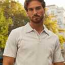 PJ PAUL JONES Mens Polo Shirts Short Sleeve Casual Textured Knit Polo Shirt for Men Golf Collared (Beige, L)