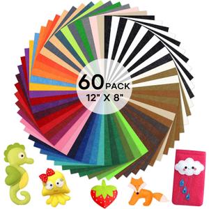 HTVRONT Felt Sheets for Crafts - 60pcs Felt Squares A4-8x12 Stiff Felt Sheets, Assorted Colors Craft Felt, 1mm Stiff Felt Fabric for Sewing, Patchwork, Decoration, Embroidering, Book, Felt Papers