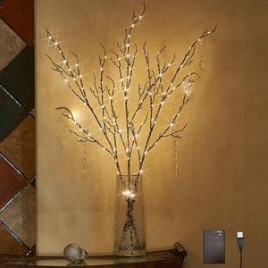 LITBLOOM Lighted Willow Branches Silver Glittered 32IN 120 LED with Timer Battery Operated and USB Plug in, Tree Branch with Fairy Lights for Home Room Christmas Decoration