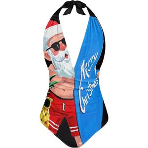 Irisjudy Women Sexy One Piece Swimsuit Tummy Control Swimwear Self Tie V Neck Halter Bathing Suit XS-3XL (S)