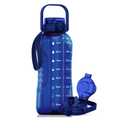 AQUAFIT 64 oz Water Bottle with Time Marker - 2in1 Straw & Chug Lid - BPA Free Big Water Bottle with Straw - Gym Water Bottle with Strap - Water Jug (64 Ounces, Blue)