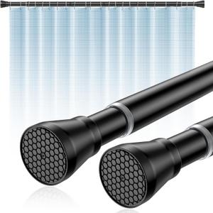 Tension Curtain Rod 45-77 Inch 2Pack Black Shower Tension Rod Adjustable Curtain Rods No Drilling Shower Curtain Rods for Bathroom,Doorway,Closets,Windows