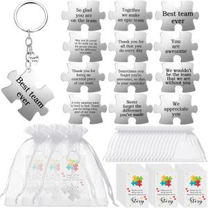 Tondiamo 12/24/36 Set Metal Team Appreciation Gift for Employee Staff Bulk Thank You Team Puzzle Piece Keychain with Card Bag