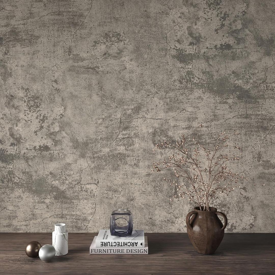 JSEVEM 16"197" Thick Light Brown Grey Concrete Wallpaper Peel and Stick Faux Taupe Concrete Contact Paper Vinyl Wrap Self Adhesive Waterproof Gray Cement Tile Sticker for Bathroom Garage Gym Walls