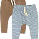 HonestBaby Multipack Honest Pants Joggers Pull on 100% Organic Cotton for Infant Baby and Toddler, Boys, Girls, Unisex 1PCS 6-9, Blue and Brown