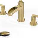 Brushed Gold Bathroom Faucet, 8 Inch Waterfall Bathroom Sink Faucet, Brass Widespread 3 Hole Bathroom Faucets, 2 Handles Faucets for Bathroom Sinks with Pop-up Drain for Vanity