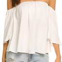 Bluetime Women Summer Off Shoulder Chiffon Blouse Ruffles Short Sleeves Tops Casual T Shirt (XXL, White)