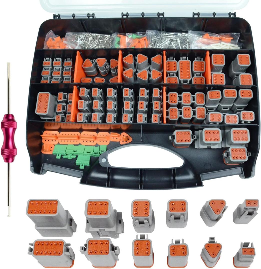 422 PCS Deutsch Connector Kit, 2 3 4 6 8 12 Pin Grey DT Connector with 16# Stamped Contacts, Deutsch pin Connector Removal Tool, Waterproof Automotive Electrical Connector