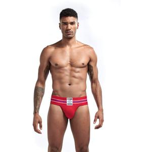 JOCKMAIL Ultra-wide Belt Sexy Men Underwear Jockstrap Briefs Men G String Thongs (Red, L)
