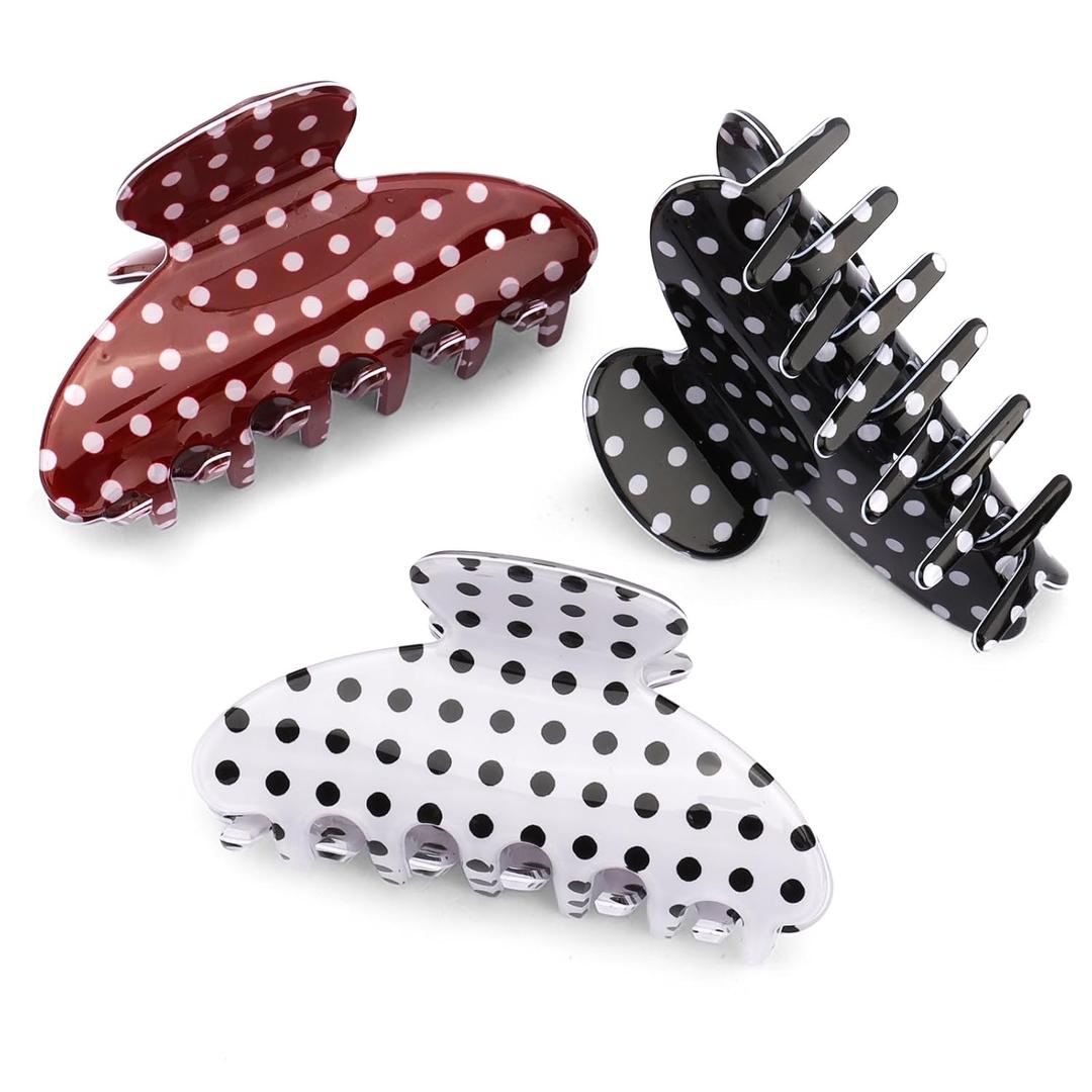 3Pcs Polka Dots Claw Clips for Women, Non-Slip Acrylic Hair Claw Clips & Jaw Clips for Thick Hair, Hair Accessories for Updo & Half Up Hairstyle