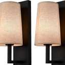 Farmhouse Black Wall Sconces Set of Two Modern 1-Light Hardwired Matte Black Wall Lamp with Fabric Shade Sconces Wall Lighting for Bedroom Hallway Living Room