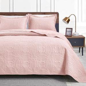 Love's cabin Quilts for Queen Bed Pink Bedspreads - Soft Bed Summer Quilt Lightweight Microfiber Bedspread- Modern Style Coin Coverlet for All Season - 3 Piece (1 Quilt, 2 Pillow Shams) (Full/Queen (90"x96"))