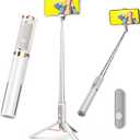 JUYOUYI Tripod for iPhoneSelfie Stick with Remote, Aluminum Alloy Best Foldable Mini Extendable Tripod Stand 270 Rotation Compatible with iPhone/Android Travel Essentials (White)