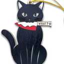 Black Cat What Wooden Christmas Ornament - Fun Black Kitten Holiday Decoration for Kitten Owners - Festive Tree Ornament with Cat in a Christmas Tree Design