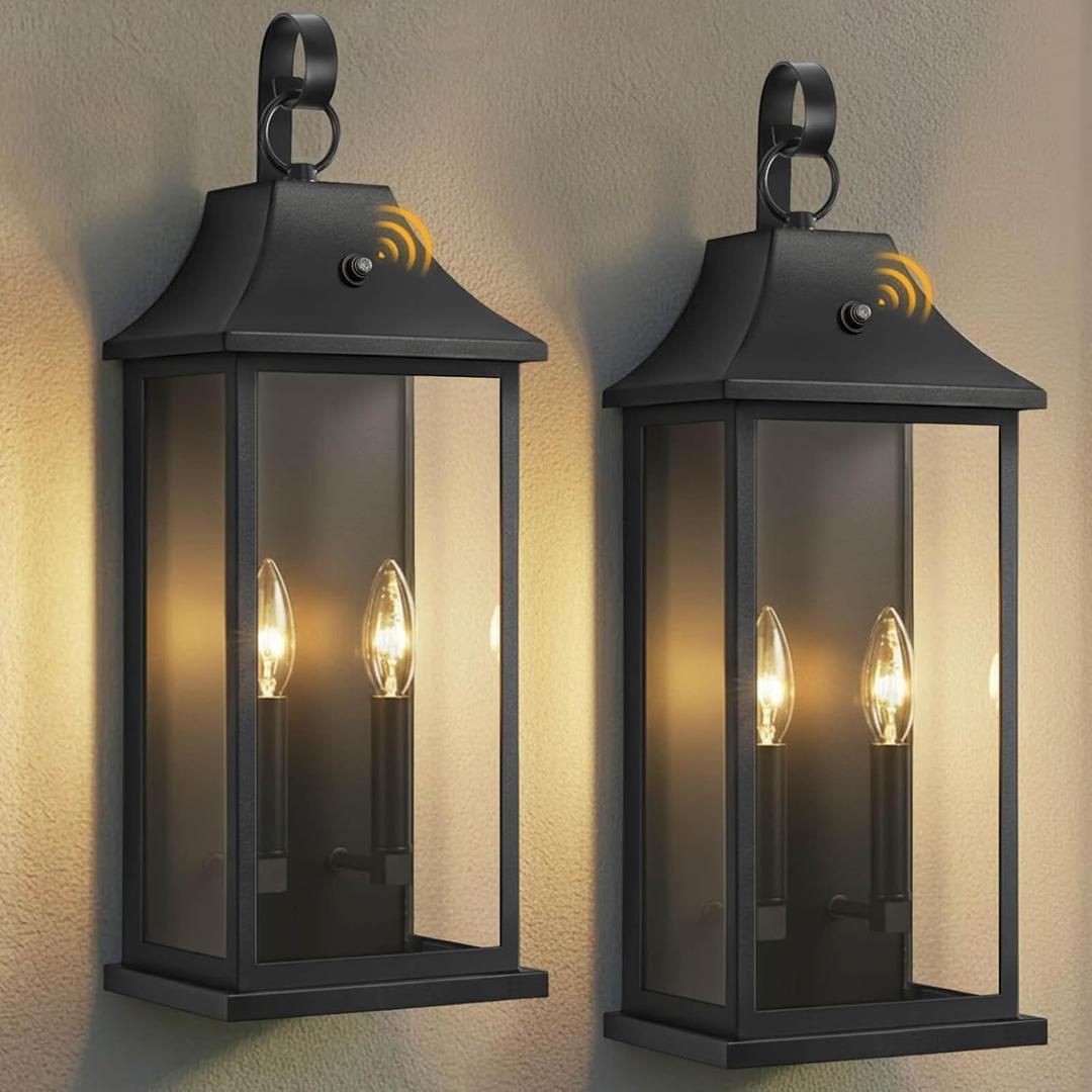 RAYVO 22" Large Outdoor Lantern Lights Dusk to Dawn 2 Pack, Black, 21.5 Inch