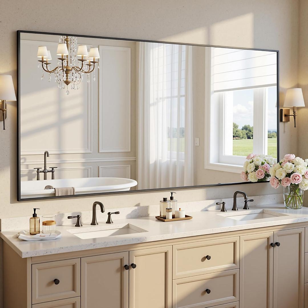 Bathroom Mirrors for Over Sink 60" x 30", Black Metal Frame Rectangle Wall Mirror, Modern Farmhouse Vanity Mirror(Horizontal/Vertical)