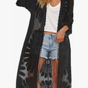 Womens Swimsuit Coverup Lace Bathing Suit Cover Up Beach Kimonos Long Cardigan Open Front Swimwear Black One Size