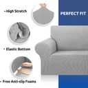 KEKUOU Stretch Oversized Sofa Slipcover 1 Piece Couch Sofa Cover (94"-110") Furniture Protector 4 Seater Sofa with Elastic Bottom for Kids,Pet.Jacquard Checked Pattern Fabric(X Large,Silver)