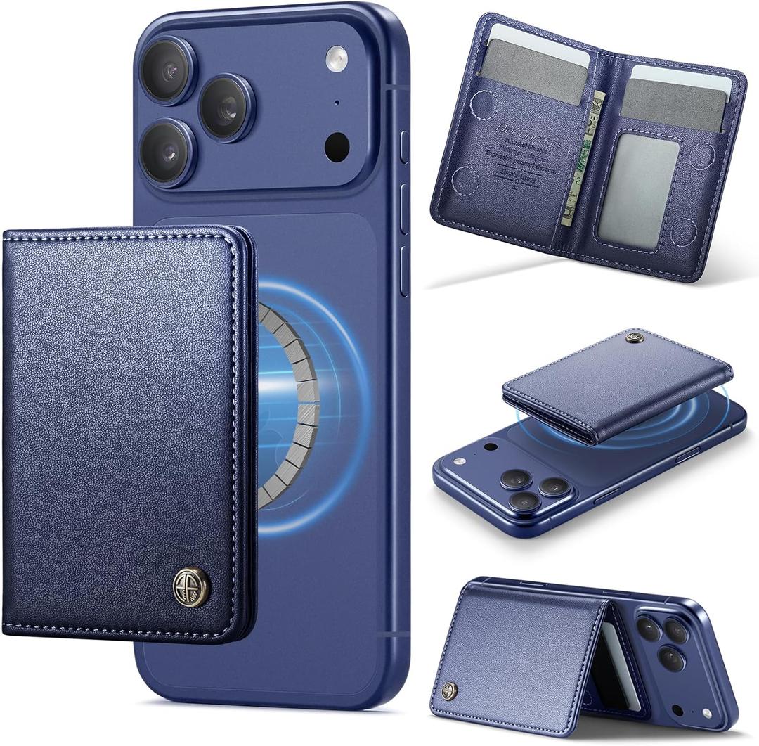 Defencase for Magsafe Wallet Magnetic Card Holder RFID Blocking, PU Leather Minimalist Phone Wallet for MagSafe Phones and Cases for iPhone 17/16/ 15/14/ 13/12/ Pro/Max/Plus/Air, Navy Blue