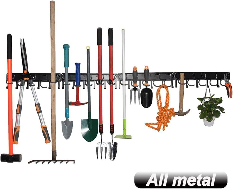 YueTong 68" All Metal Garden Tool Organizer, Adjustable Garage Wall Organizers and Storage, Heavy Duty Wall Mount Holder with Hooks for Broom, Rake, Mop, Shovel(4 Pack)