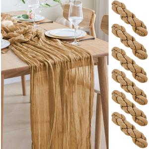 Asee'm 6pcs Cheesecloth Table Runner 120 Inches Long Khaki Boho Gauze Cheese Cloth Runner 10FT Rustic Sheer Table Runners for Christmas Wedding Party Baby Shower Spring Easter Decoration