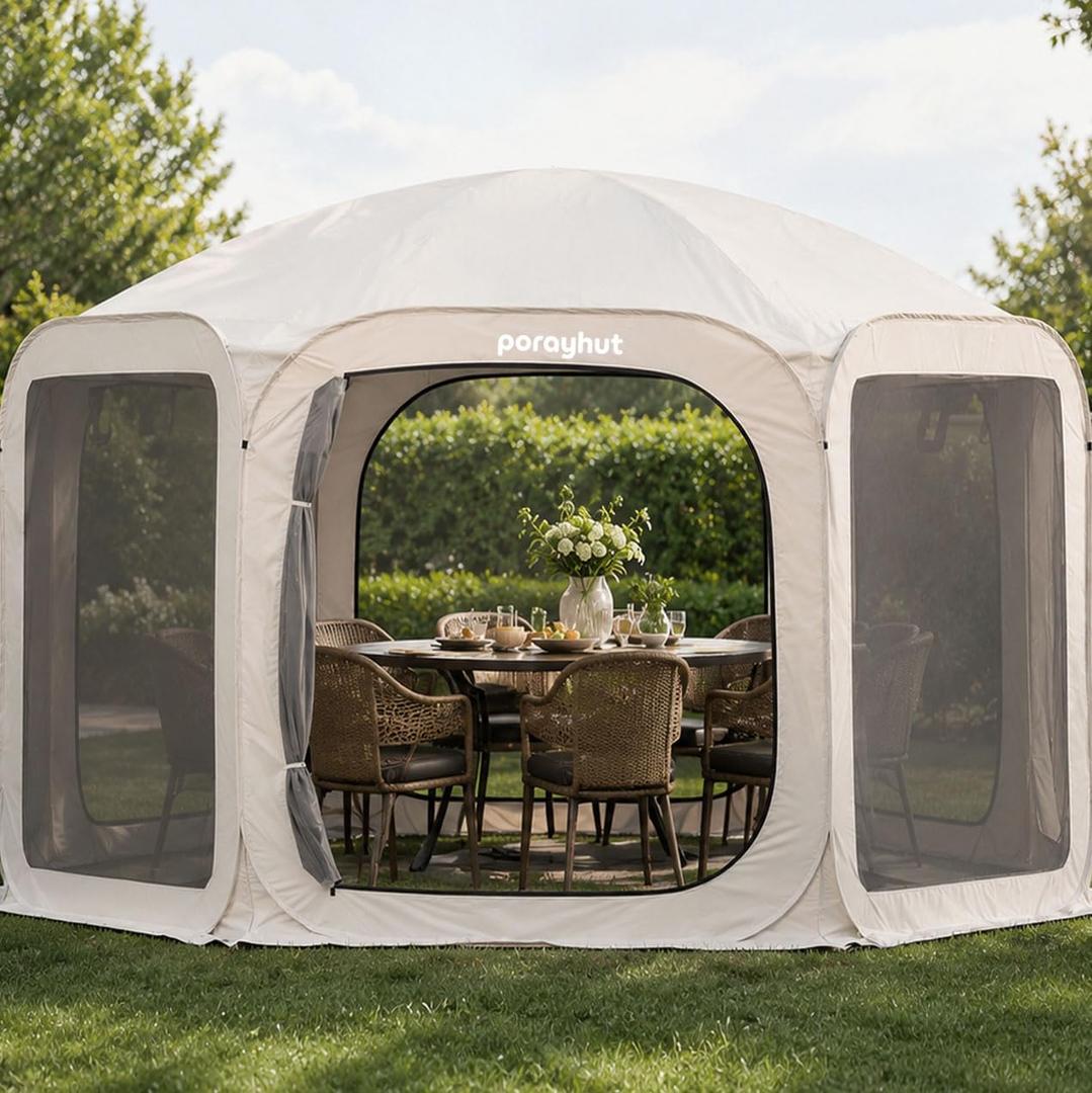 Porayhut Pop up Screen House Tent 12x12FT Sun Shelter with Breathable Mesh Doors,Portable Camping Tent Without Waterproof Floor,Screen Canopy Outdoor for Family Friends Party in Backyard,Park