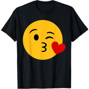Funny Emoticon Happy Face Cute Winking Lips Blowing Kiss T-Shirt, Large