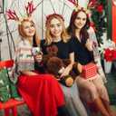 2 x Red Christmas Reindeer Antlers Headband With Bow, Deer Reindeer Antlers Hair Accessories for Women, Christmas Cosplay Costume Party