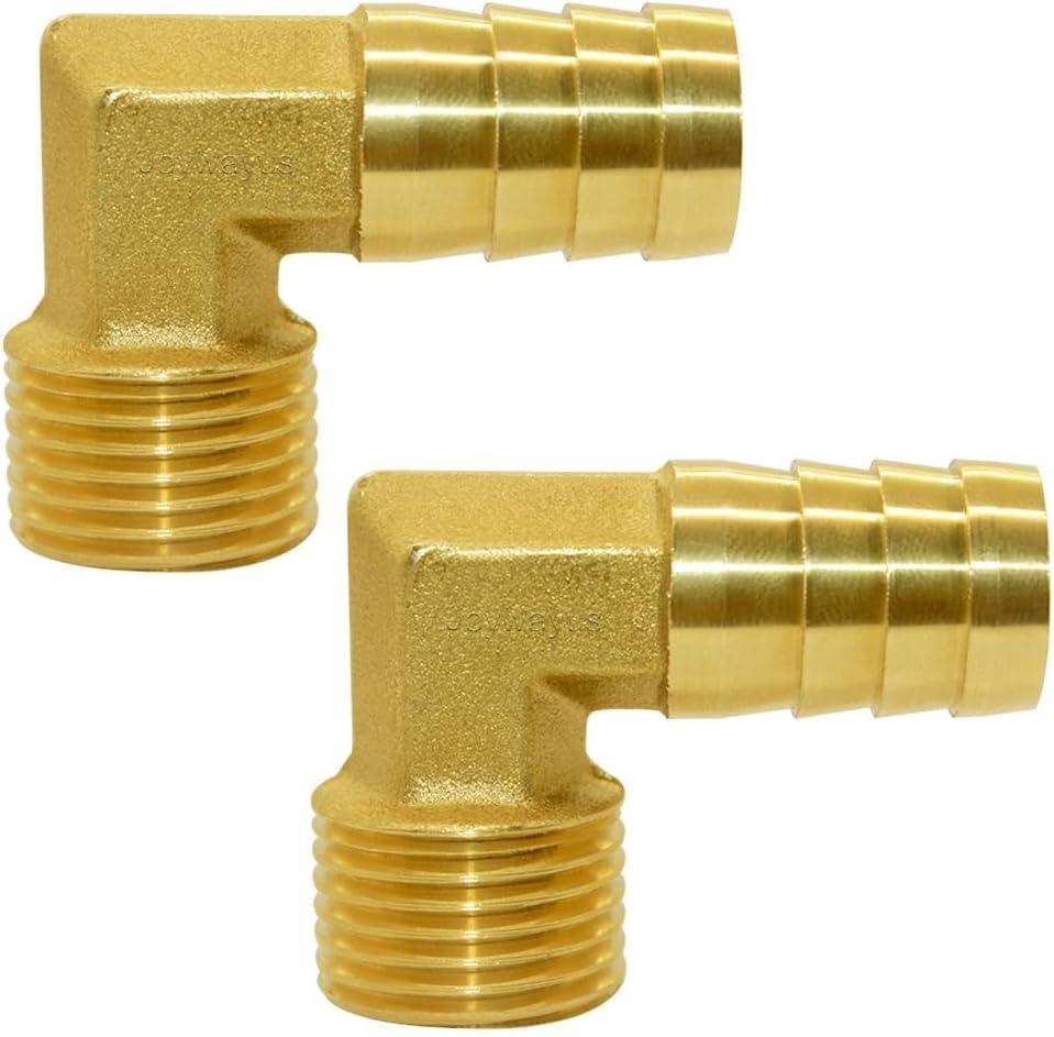 Joywayus Brass Hose Fittings 90 Degree Elbow 3/4" Barb to 1/2"NPT Male Water/Fuel/Air(Pack of 2)