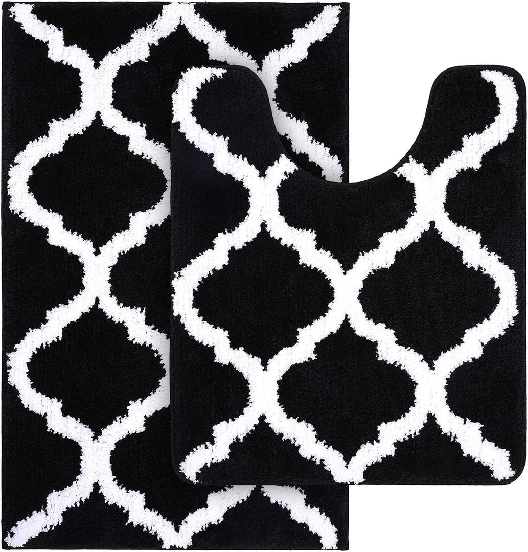 OLANLY Bathroom Rugs Set 2 Piece, Microfiber Bath Shower Mat and U-Shaped Toilet Rug, Machine Wash Dry, Non-Slip Absorbent Shaggy Bath Mats for Tub, Shower and Bathroom (24"x16"+24"x20", Black) OLANLY Bathroom Rugs Set 2 Piece, Microfiber Bath Shower Mat and U-Shaped Toilet Rug, Machine Wash Dry, Non-Slip Absorbent Shaggy Bath Mats for Tub, Shower and Bathroom (24"x16"+24"x20", Black)