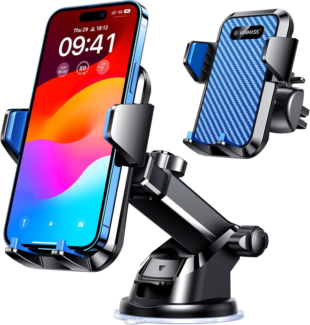 VANMASS 2025Strongest Suction & Military-Grade Car Phone Mount Patent & Safety Cell Phone Holder Handsfree Stand for Dash Windshield Vent for iPhone 16 15 Pro Max 14 Android & Truck, Blue