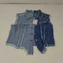 Lucrosun Womens Beading Pearls Denim Vest Button Sleeveless Cropped Jean Jacket (M, Blue)