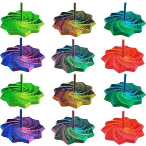 3D Printed Fidget Star with Detachable Handle,12 Pcs Colorful Fractal Expanded Hexagon Whirling Spiral Star Shaped Sensory Toys for Stress Relief Gifts for Kids