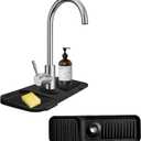 Kitchen Sink Splash Guard Silicone Faucet Handle Drip Catcher Tray Sink Protector for Kitchen Sink Sponge Holder for Kitchen Sink Faucet Mat Fits Faucet Tube within 2.5" (Black, 17.7'')