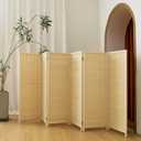 6 Panel Short Panel Divider Screen,3.95 FT Tall Bamboo Room Divider Folding Privacy Screen,Short Panel Divider Freestanding Room Divider for Room Seperation,Beige