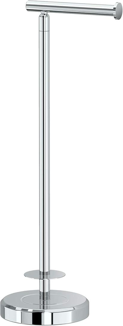Gatco 1448C Latitude II Freestanding Toilet Paper Holder with Storage, Bathroom Tissue Stand, Chrome, 22.25" H, Holds 14 Reserve Rolls, Weighted Base