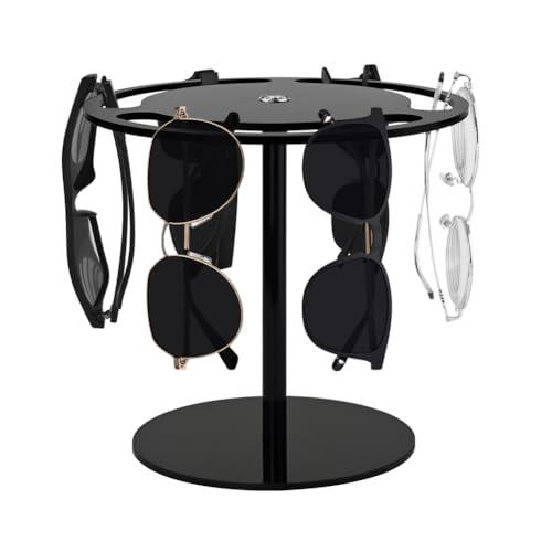 Fosinz Sunglasses Organizer Glasses Holder Stand Acrylic Eyeglasses Display Rack 360 Rotating Sunglass Holder with Anti-Slip Base for Tabletop Dresser (8”H x 7.87”W Black)