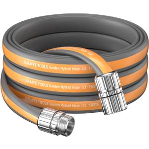 Giraffe Tools Garden Hose 25FT, 5/8" Flexible Lay Flat Water Hose, Custom Length, Leakproof Gardening Hose with Male to Female Fitting, Lightweight Hybrid Hose Pipe for Garden & Yard (Grey and Orange)