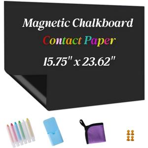 Magnetic Chalkboard Contact Paper Adhesive 15.75" x 23.62", Magnetic Chalkboards for Wall, Peel and Stick Wall Decal for Classroom Home Includes Dustless Chalks and Wiping Cloth