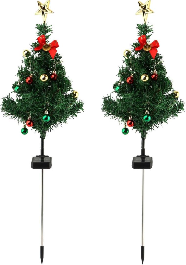 Solar Christmas Tree Lights Outdoor, Waterproof Festive Decor with Colorful LED, Auto On/Off Solar Powered Garden Stake Light for Yard Pathway Patio, Holiday Gift for Christmas