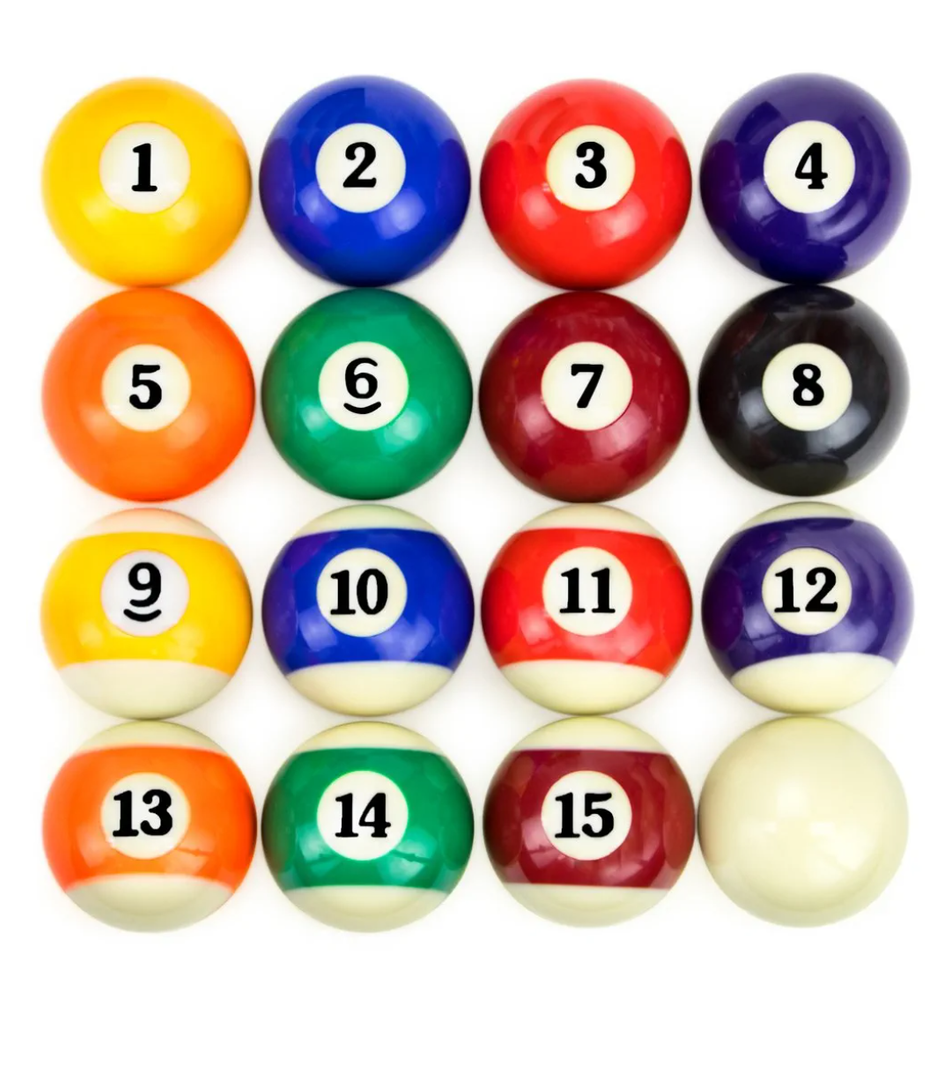 Precision Engineered Billiard Balls – Full Set of 16 Balls for Pool Tables, Includes Eight Ball & White Cue Ball