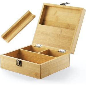 beka. Bamboo Storage Box with Multi-Purpose Tray - Large Premium Handmade Wooden Box with Hinged Lid - Organize All Your Essentials - 7.5 x 7 x 3 Inches