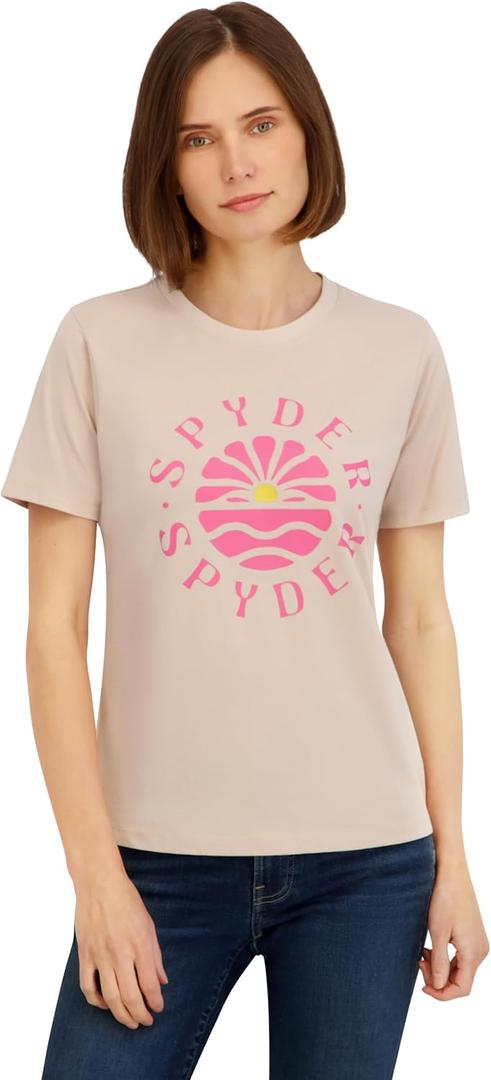 Spyder Women's Retro Sunset Graphic Short Sleeve Tee T-Shirt (Beige, M)